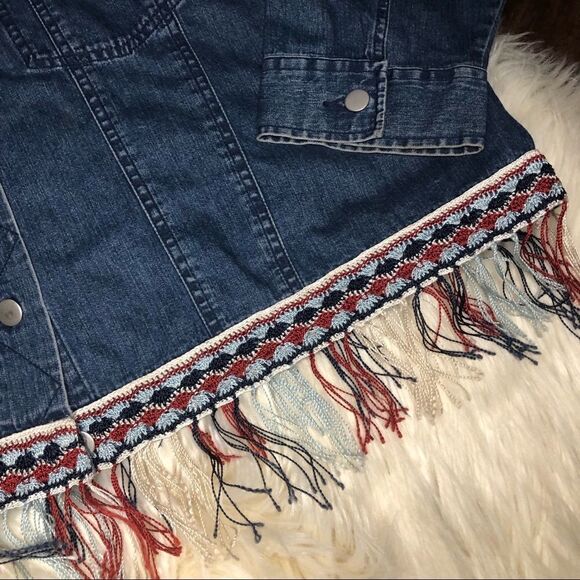 Carole Little Crochet/ Fringed Denim Jacket Sz  24 - Picture 5 of 9